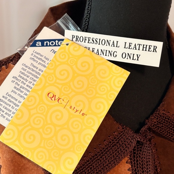 Denim & Co Womens Large Multicolor Leather Patchwork Jacket w/Crochet Seams - Picture 9 of 12